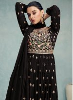 Classy Black Embroidered Georgette Readymade Salwar Suit