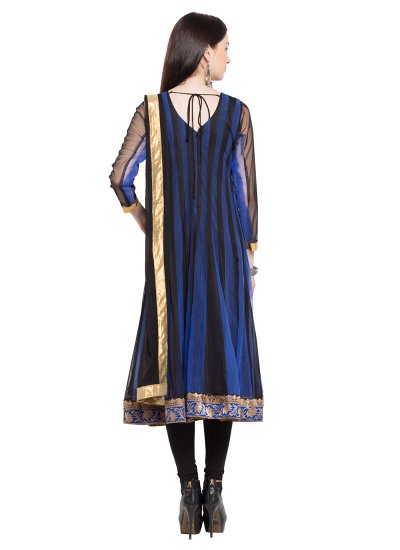 Classy Blue Embroidered Faux Georgette Readymade Anarkali Salwar Suit