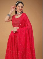 Classy Faux Georgette Red Sequins Designer Lehenga Choli