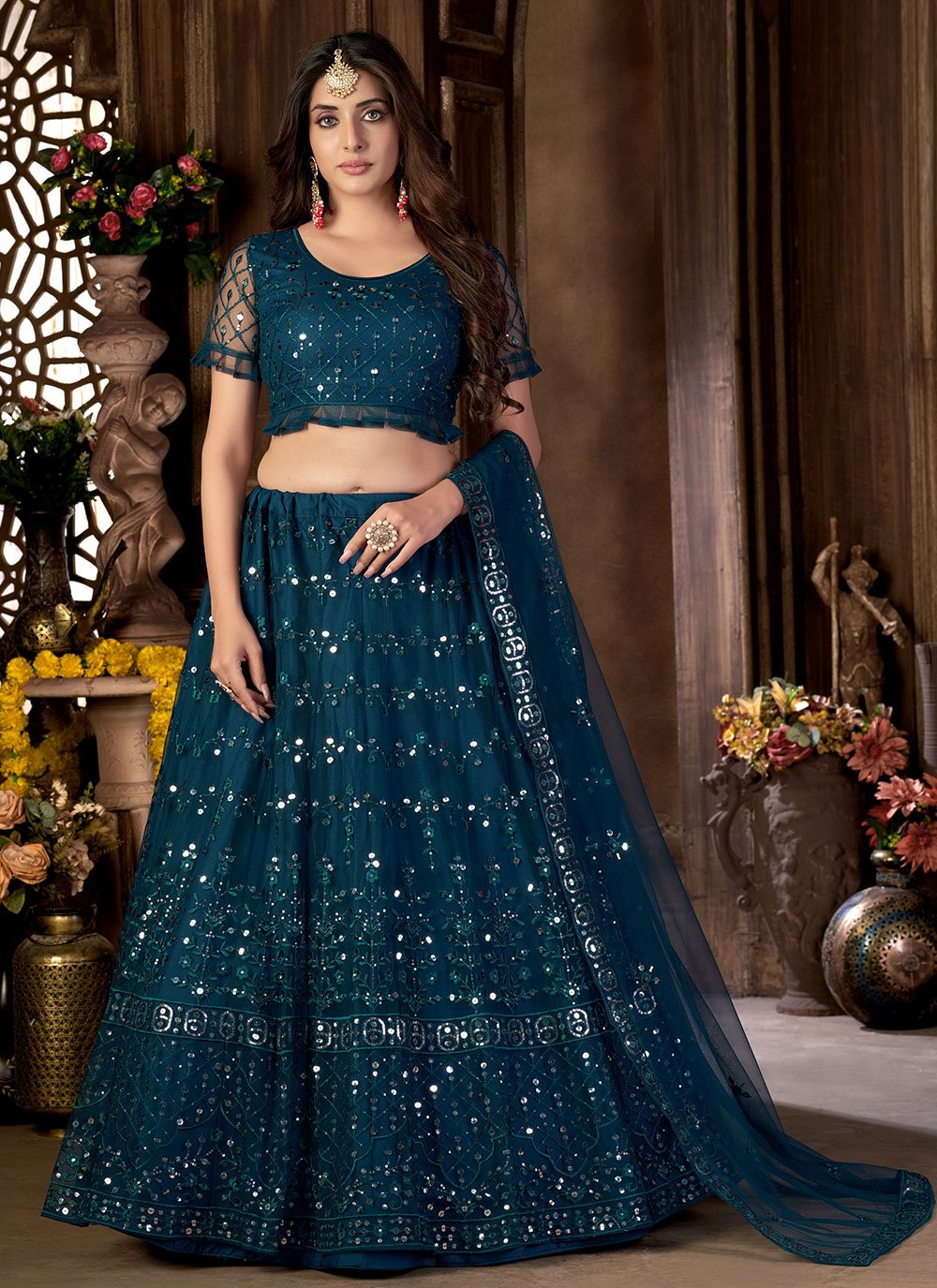 Embroidered Work Lehenga Choli In Navy Blue