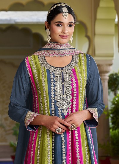 Compelling Blue Ceremonial Trendy Salwar Suit