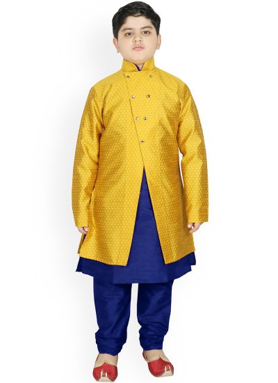 Compelling Fancy Work Dupion Silk Blue and Yellow Jacket Style