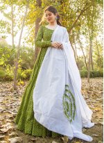 Compelling Muslin Print Green Readymade Suit