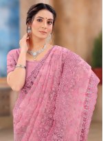 Compelling Net Resham Pink Classic Saree