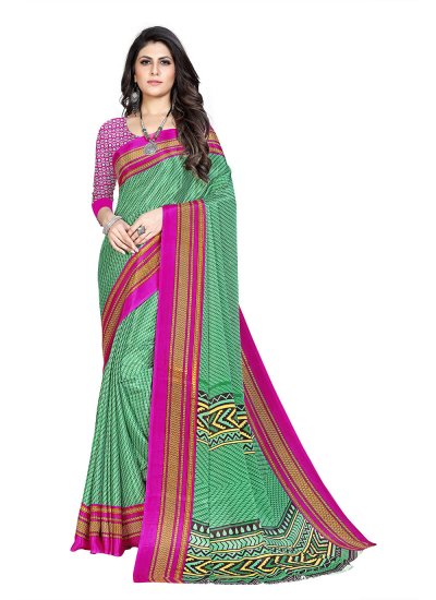 Compelling Printed Georgette Green Casual Saree