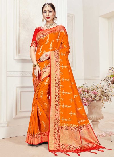 Compelling Woven Orange Classic Saree