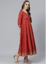 Competent Cotton Red Printed Readymade Salwar Kameez