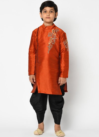 Competent Dupion Silk Rust Embroidered Work Angrakha