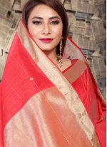 Competent Red Patch Border Silk Designer Saree