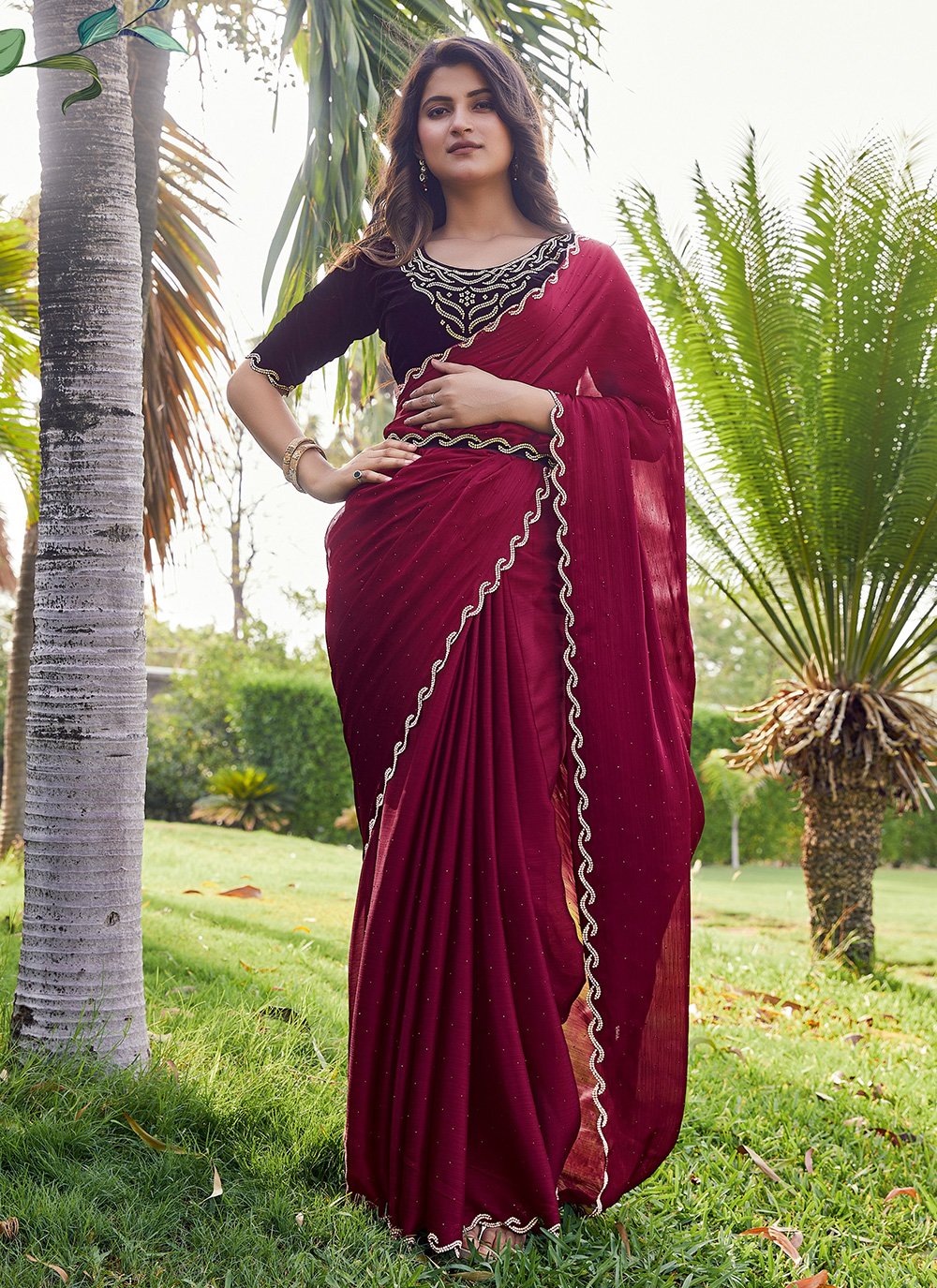 Buy Ronisha Netra Festive Wear Vichitra Silk Fancy work Saree Collection