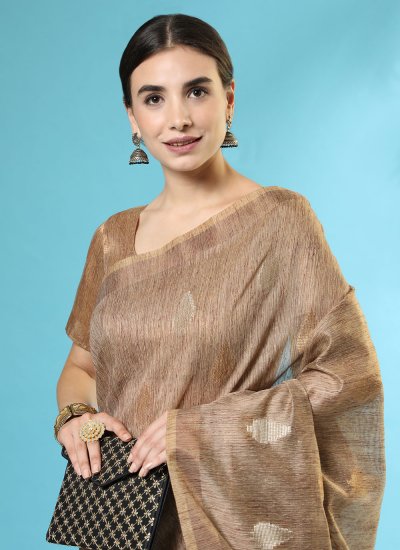 Competent Zari Brown Handloom silk Contemporary Style Saree