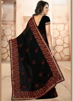 Congenial Faux Georgette Black Embroidered Classic Saree