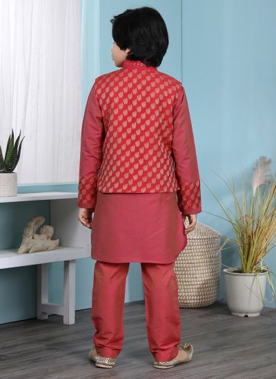 Congenial Hot Pink Jacquard Work Work Kurta Payjama With Jacket