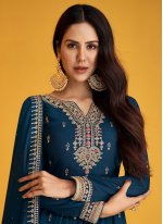 Congenial Silk Navy Blue Embroidered Readymade Anarkali Salwar Suit