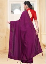 Congenial Silk Stone Purple Designer Saree