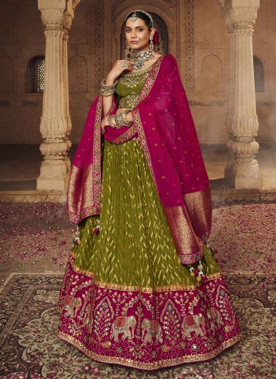 Congenial Viscose Weaving Green Designer Lehenga Choli