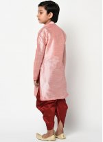 Conspicuous Embroidered Dupion Silk Pink Angrakha