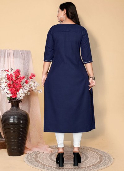 Conspicuous Embroidered Navy Blue Party Wear Kurti