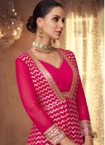 Conspicuous Embroidered Pink Georgette Readymade Salwar Kameez