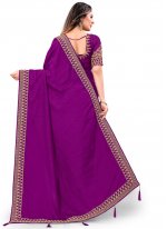 Conspicuous Embroidered Purple Traditional Saree
