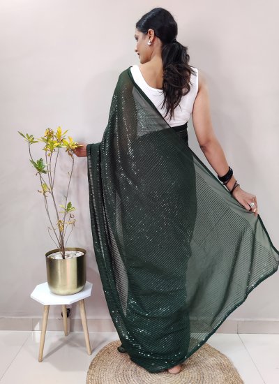 Conspicuous Sequins Green Georgette Trendy Saree