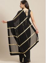 Conspicuous Stripe Print Black Trendy Saree