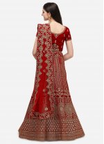 Conspicuous Velvet Red Embroidered A Line Lehenga Choli
