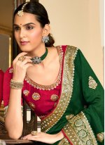 Conspicuous Vichitra Silk Embroidered Green Trendy Saree