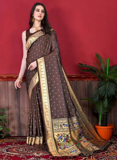Conspicuous Weaving Brown Silk Contemporary Style Saree