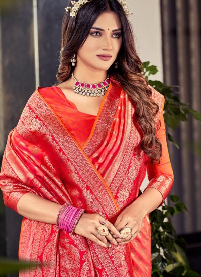 Contemporary Saree Designer Satin Silk in Orange