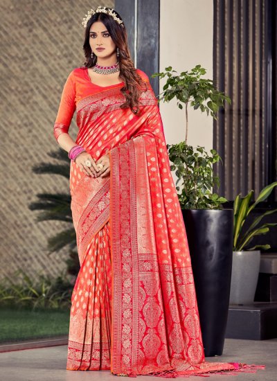 Contemporary Saree Designer Satin Silk in Orange