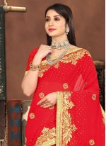 Contemporary Saree Embroidered Georgette in Red