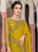 Contemporary Saree Embroidered Silk in Yellow