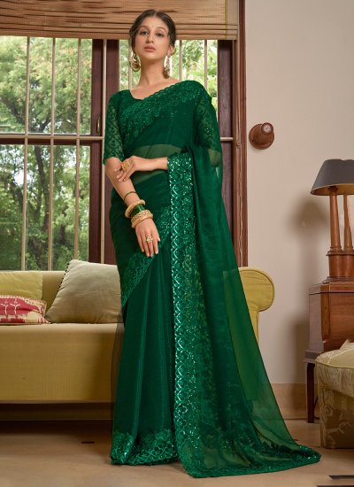 Contemporary Saree Lace Chiffon in Green