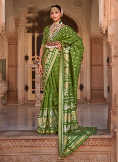 Contemporary Saree Woven Banarasi Silk in Green