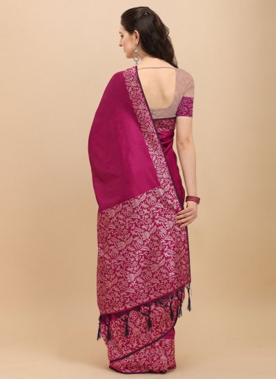 Contemporary Saree Zari Raw Silk in Pink