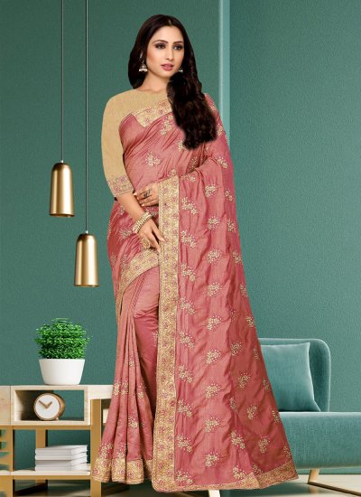 Contemporary Saree Zari Satin Silk in Peach