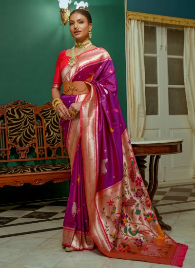 Contemporary Saree Zari Silk in Purple