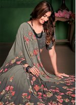 Contemporary Style Saree Digital Print Georgette in Grey
