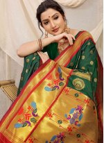 Contemporary Style Saree Weaving Banarasi Silk in Green