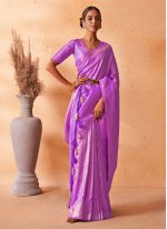 Contemporary Style Saree Zari Kanjivaram Silk in Violet