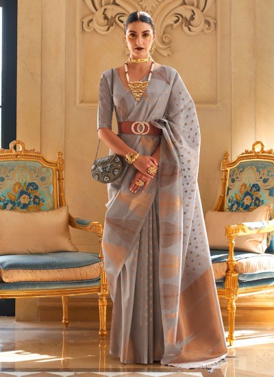 Contemporary Style Saree Zari Tissue in Grey