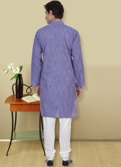 Cotton Blue Plain Kurta Pyjama