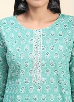 Cotton Blue Printed Readymade Salwar Kameez