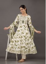 Cotton Cream and Green Digital Print Readymade Designer Salwar Suit
