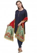 Cotton Designer Dupatta in Green and Red