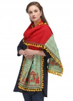 Cotton Designer Dupatta in Green and Red