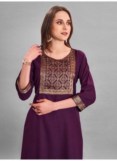 Cotton Designer Salwar Suit in Purple