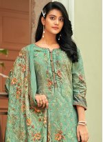 Cotton Digital Print Designer Pakistani Suit in Sea Green