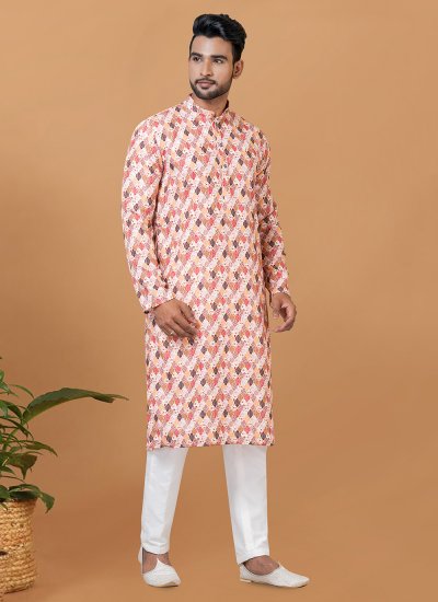 Cotton Digital Print Kurta Pyjama in Multi Colour
